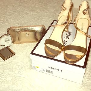 Rose gold shoes and clutch